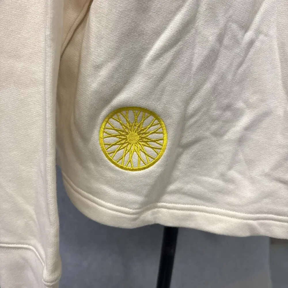 Tory Sport Chevron Hoodie French Terry Cream Yellow Athleisure Size Small
